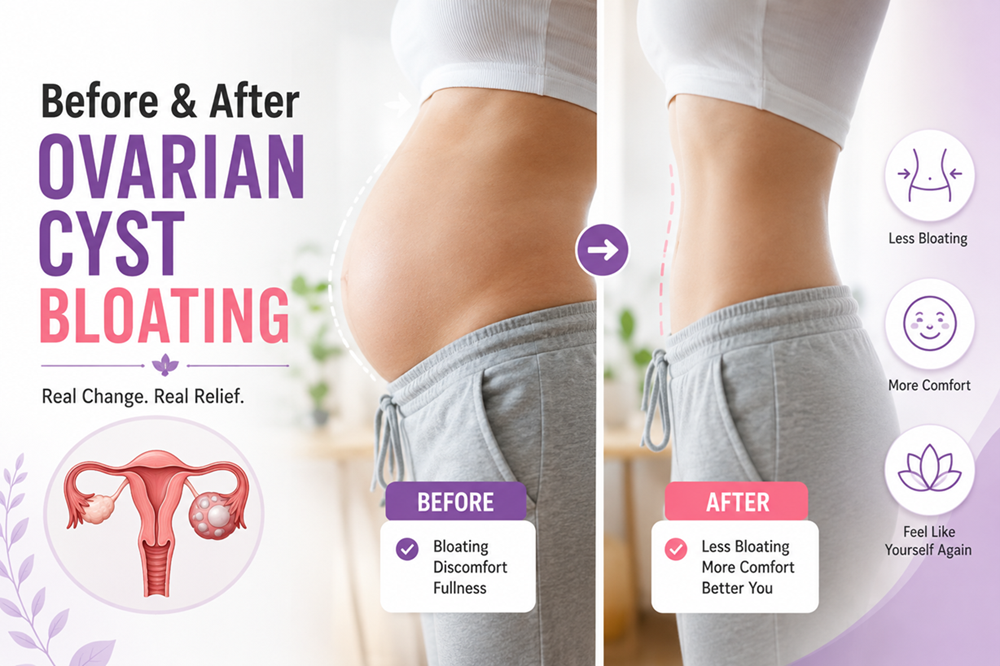 before and after ovarian cyst bloating
